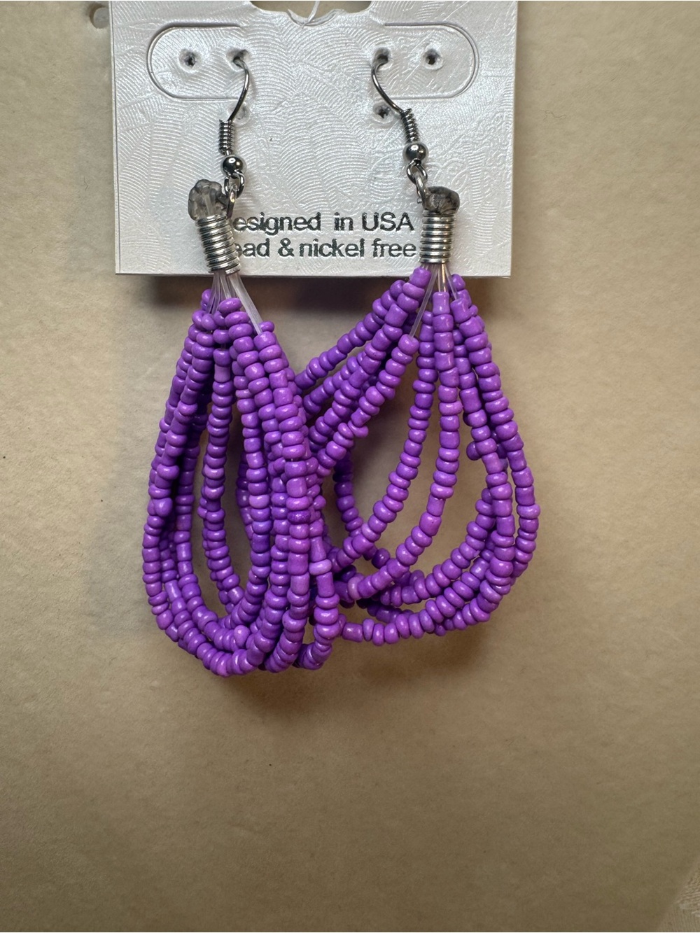 NWT Purple Beaded Multi-Strand TearDrop Earrings